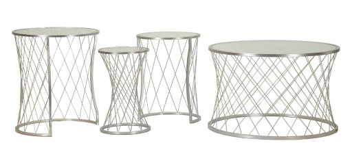 Set 4 masute de cafea Noah, Mauro Ferretti, 70x70x45 cm - 28x28x45 cm, fier/sticla, argintiu