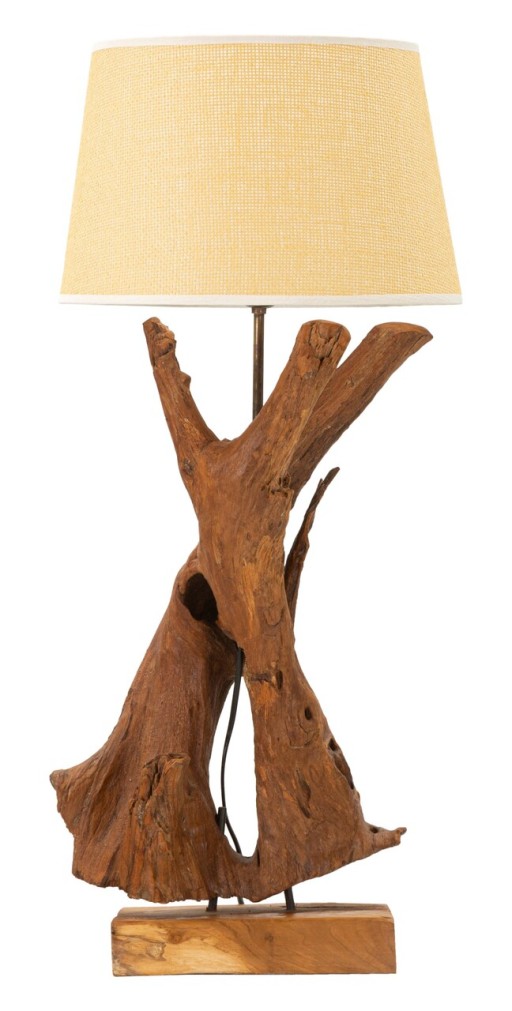 Lampa de masa Teak, Mauro Ferretti, 1 x E27, 40W, 35x80 cm, tec reciclat, lucrat manual, model unicat, maro