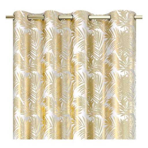Draperie albă/aurie dimout (semi-opacă) din catifea 140x245 cm Golden Leaves – Restilo