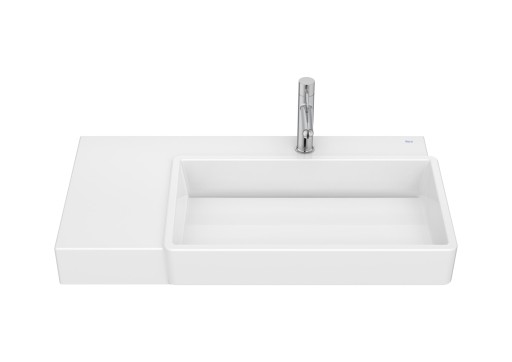Lavoar asimetric Roca Tura 80x43cm  orientare dreapta  fara orificiu preaplin  alb