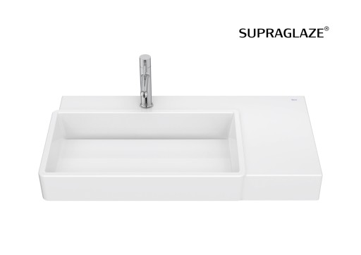 Lavoar asimetric Roca Tura 80x43cm  orientare stanga  fara orificiu preaplin  alb Supraglaze
