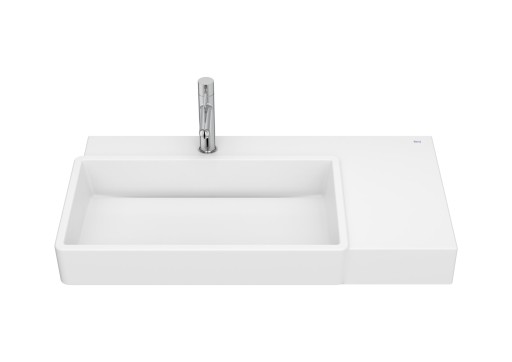 Lavoar asimetric Roca Tura 80x43cm  orientare stanga  fara orificiu preaplin  alb mat