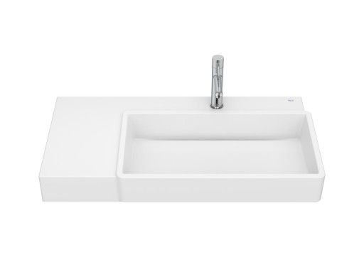 Lavoar asimetric Roca Tura 80x43cm  orientare dreapta  fara orificiu preaplin  alb mat