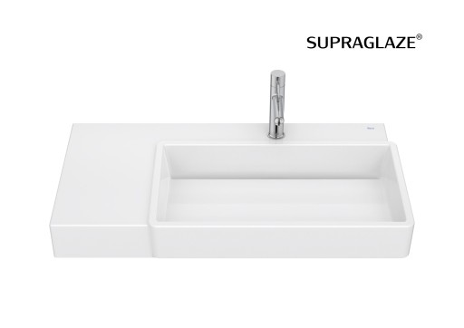 Lavoar asimetric Roca Tura 80x43cm  orientare dreapta  fara orificiu preaplin  alb Supraglaze