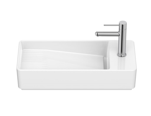 Lavoar asimetric Roca Tura Compact 55x27.5cm  orientare dreapta  fara orificiu preaplin  alb