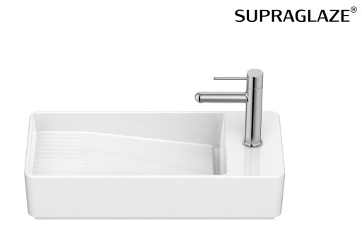 Lavoar asimetric Roca Tura Compact 55x27.5cm  orientare dreapta  fara orificiu preaplin  alb Supraglaze