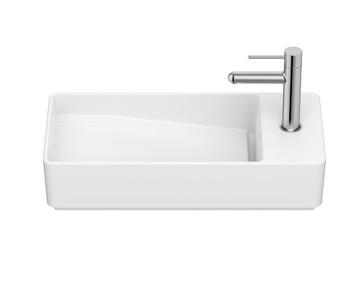 Lavoar asimetric Roca Tura Compact 55x27.5cm  orientare dreapta  fara orificiu preaplin  alb mat