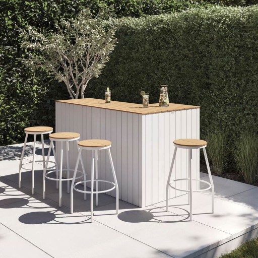 Set masa + 4 taburete Tribola, 180x100x105 cm / 36/50x75 cm, aluminiu, alb/natur
