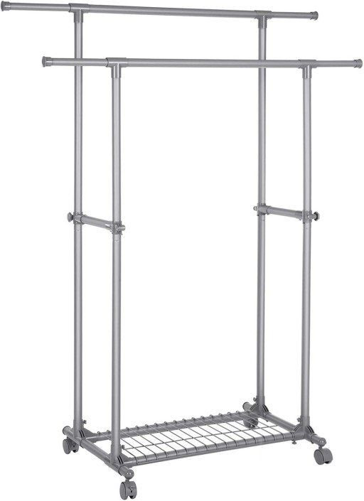 Suport dublu pentru umerase, Songmics, extensibil, mobil, 87-150x52x166 cm, max 70 kg, otel, gri