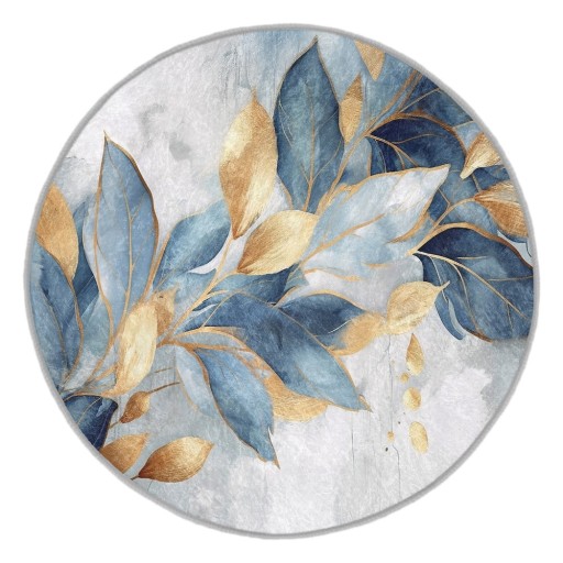 Covor albastru/auriu lavabil rotund ø 80 cm Golden Leaves – Mila Home