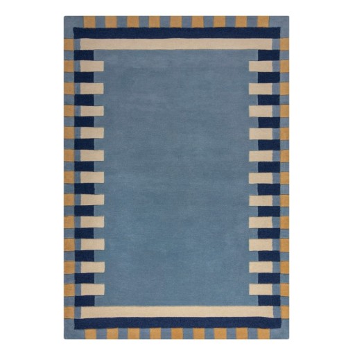 Covor albastru țesut manual din lână 200x290 cm Kai Wool Border – Flair Rugs
