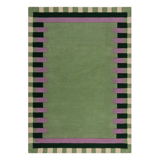 Covor verde/mov țesut manual din lână 200x290 cm Kai Wool Border – Flair Rugs