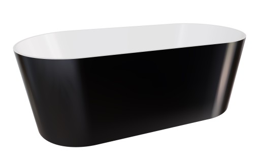 Cada ovala freestanding Besco Lova Black & White 160x74cm  mineral DuraBe  ventil click-clack cu top cleaning negru mat  negru-alb lucios