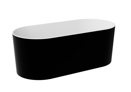 Cada ovala freestanding Besco Lova Black & White Matt 160x74cm  mineral DuraBe  ventil click-clack cu top cleaning auriu  negru mat  interior alb lucios