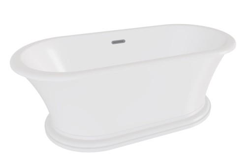 Cada ovala freestanding Besco Ziva 160x75cm  ventil click-clack cu top cleaning si preaplin slim crom  alb lucios