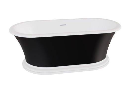 Cada ovala freestanding Besco Ziva Black & White Matt 160x75cm  ventil click-clack cu top cleaning si preaplin slim alb  negru mat  interior alb lucios