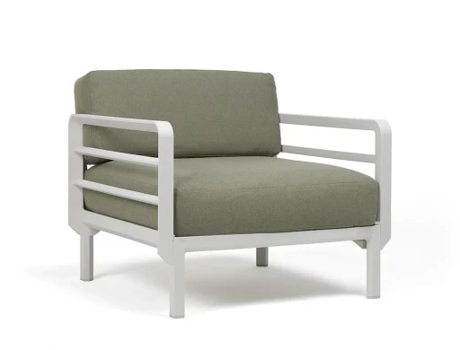 Fotoliu exterior Nardi Maximo  cadru alb Gesso  perne verde Timo Sunbrella