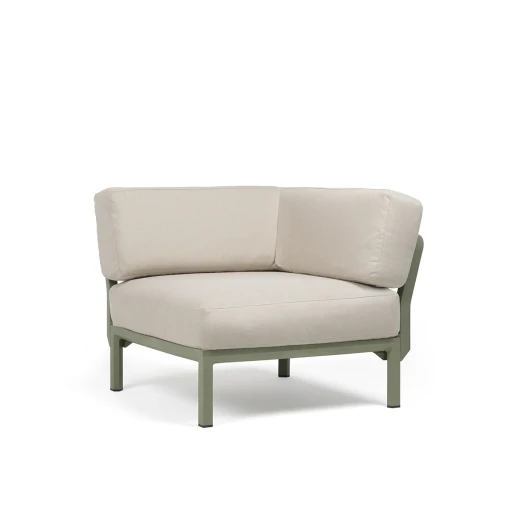 Element de colt Nardi Maximo  cadru verde Cactus  perne alb Perla Sunbrella