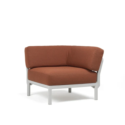 Element de colt Nardi Maximo  cadru alb Gesso  perne maro Cannella Sunbrella