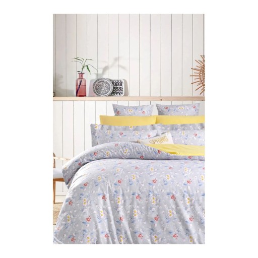 Lenjerie de pat galbenă/gri din bumbac ranforcé pentru pat dublu/extinsă cu cearceaf inclus/cu 4 piese 200x220 cm – Mila Home
