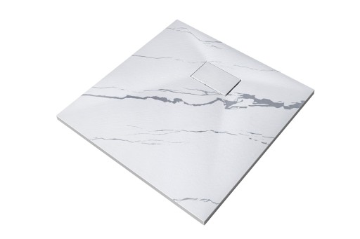 Cadita de dus Besco Vexo Marble 80  80x80cm  ultraslim  sifon cu top cleaning  alb marmura