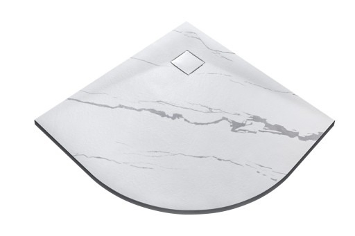 Cadita de dus semirotunda Besco Vexo Marble 90  90x90cm  ultraslim  sifon cu top cleaning  alb marmura