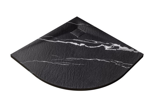 Cadita de dus semirotunda Besco Vexo Marble Black 90  90x90cm  ultraslim  sifon cu top cleaning  negru marmura