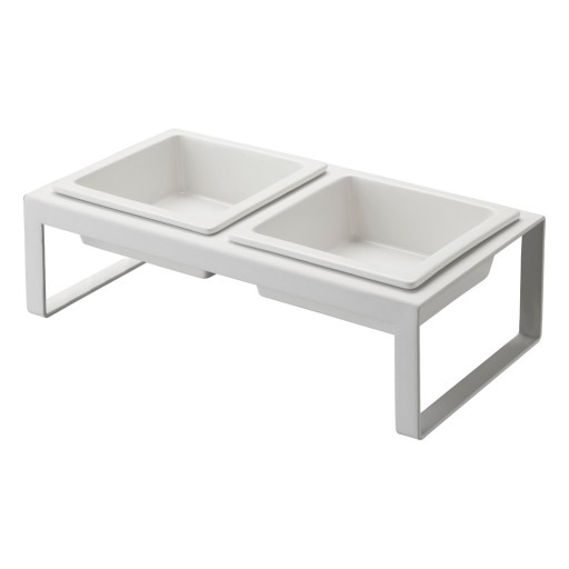 Set 2 boluri pentru animale de companie cu suport Yamazaki Tower, alb