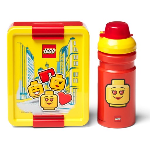 Set caserolă pentru gustări și sticlă LEGO® Iconic, roșu - galben