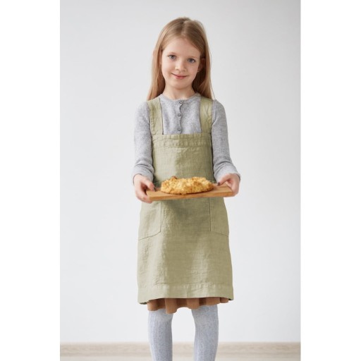Șorț din in pentru copii Linen Tales Pinafore, 60 x 34 cm, verde