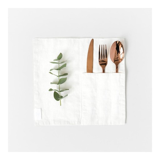 Set 2 suporturi-buzunar din in pentru tacâmuri Linen Tales, alb