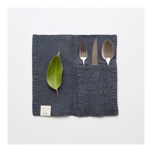 Set 2 suporturi-buzunar din in pentru tacâmuri Linen Tales, gri închis