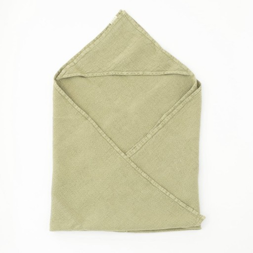 Prosop din in cu glugă pentru copii verde 70x70 cm Waffle - Linen Tales