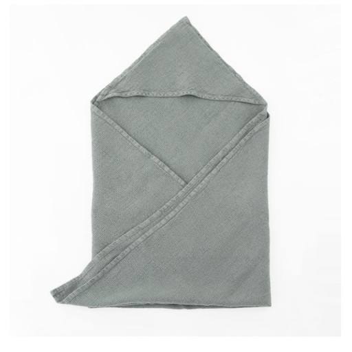 Prosop din in cu glugă pentru copii albastru 70x70 cm Waffle - Linen Tales