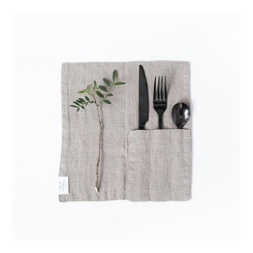 Set 2 suporturi-buzunar din in pentru tacâmuri Linen Tales, bej
