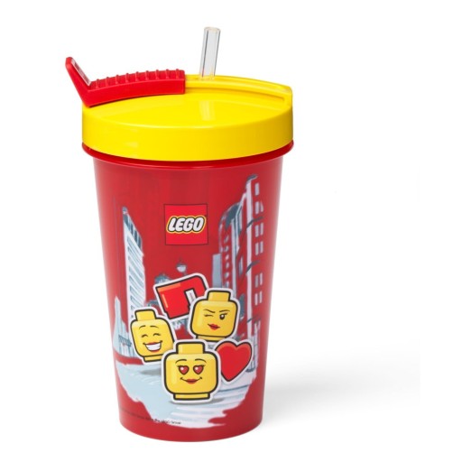 Pahar cu capac galben și pai LEGO® Iconic, 500 ml, roşu