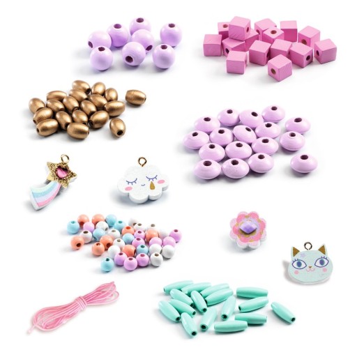 Set DIY 400 mărgele din lemn pentru creare bijuterii Djeco Rainbow