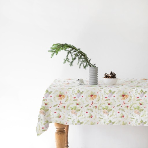 Față de masă din in cu model de Crăciun Linen Tales Merry, 140 x 140 cm