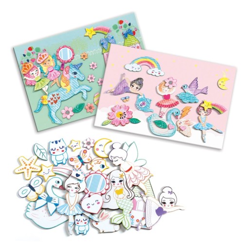 Set artistic pentru colorat și lipit Djeco Girlie World