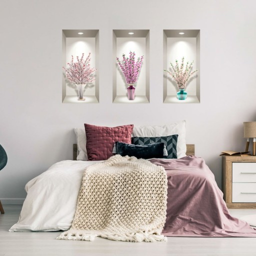 Set 3 autocolante 3D pentru perete Ambiance Bunches of Cherry