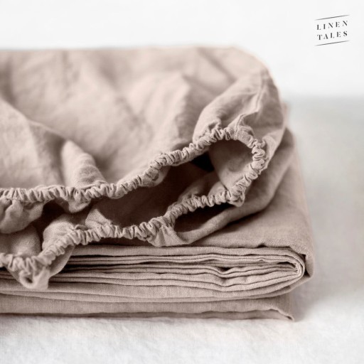 Cearceaf bej/maro deschis din in cu elastic 200x200 cm Portobello – Linen Tales