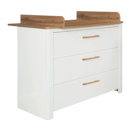 Comodă de copii albă joasă cu aspect de lemn de stejar cu masă de schimbat 119x100 cm Ava – Roba
