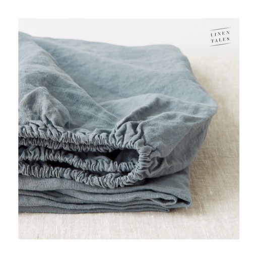 Cearceaf albastru/gri din in cu elastic 160x200 cm Blue Fog – Linen Tales