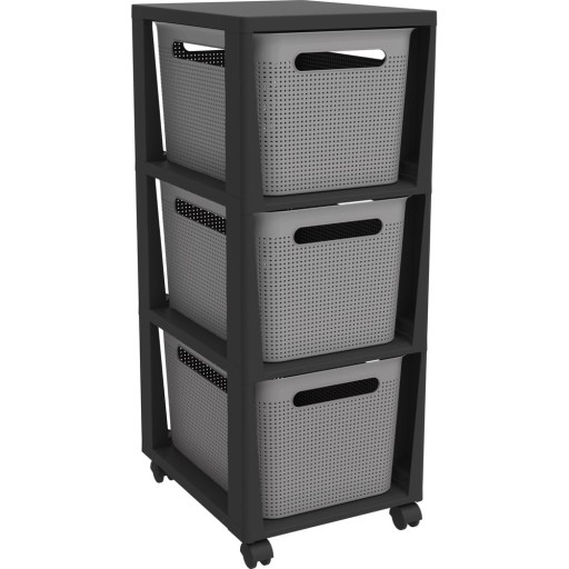 Etajeră pe roți neagră/gri din plastic 30x77 cm Brisen – Rotho