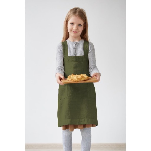 Șorț din in pentru copii Linen Tales Pinafore, 72 x 45 cm, verde închis