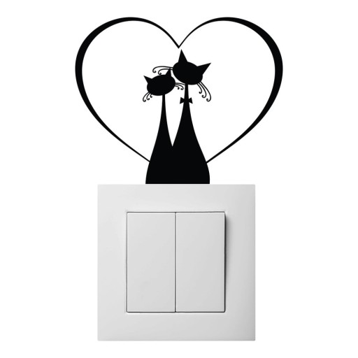 Autocolant pentru întrerupător Ambiance Cat Couple, negru