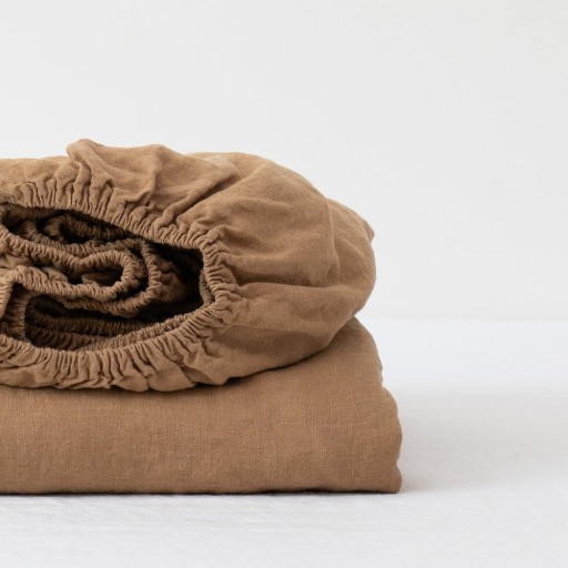Cearceaf maro din in cu elastic 200x200 cm – Linen Tales