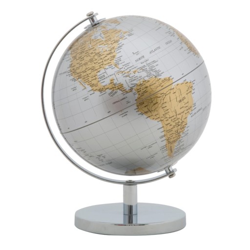 Decorațiune pentru masă Mauro Ferretti Globe, înălțime 28 cm, argintiu-auriu