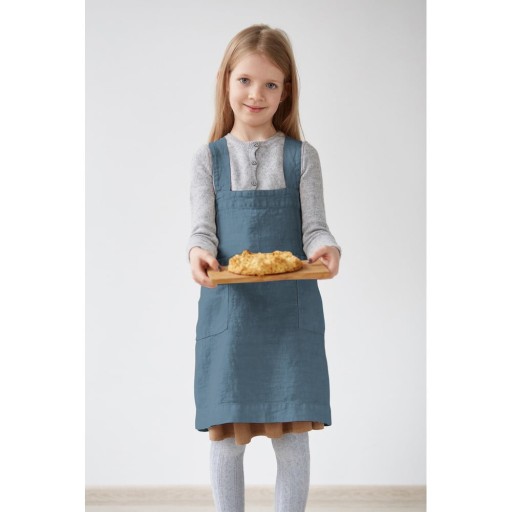 Șorț din in pentru copii Linen Tales Pinafore, 60 x 34 cm, albastru