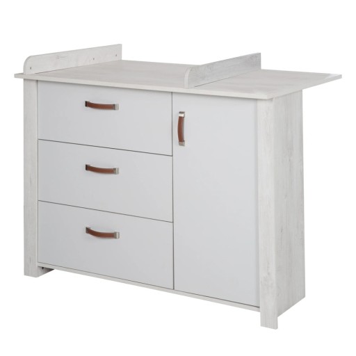Comodă de copii albă joasă cu masă de schimbat 126x99 cm Mila – Roba